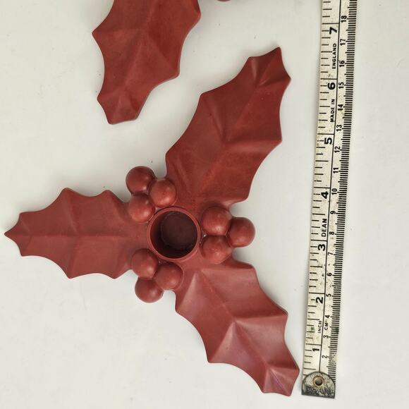 Vintage dark red Bakelite pair holly and berry candleholders home decor - Picture 7 of 7